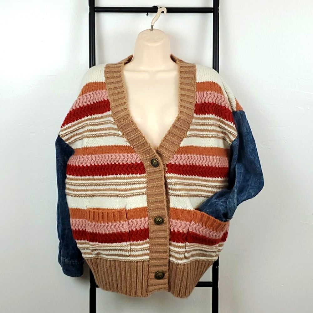 Fate cardigan chunky alpaka denim long sleeve v-neck denim sleeve size S/M New